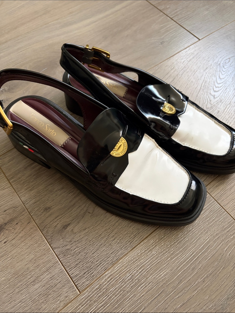 Franco Sarto Black and White Giada Slingback Loafers